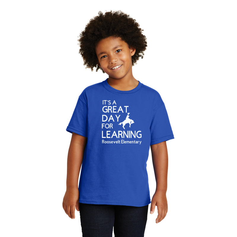    5000B Gildan® - Youth Heavy Cotton™ 100% Cotton T-Shirt; FULL FRONT WHITE PRINT; IT'S A GREAT DAY