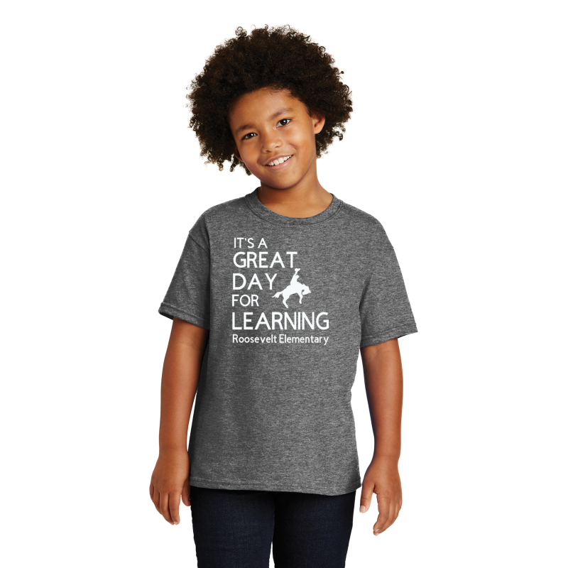    5000B Gildan® - Youth Heavy Cotton™ 100% Cotton T-Shirt; FULL FRONT WHITE PRINT; IT'S A GREAT DAY