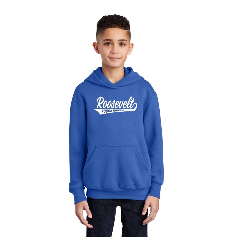 PC90YH  Port & Company® Youth Core Fleece Pullover Hooded Sweatshirt; FRONT TAIL PRINT